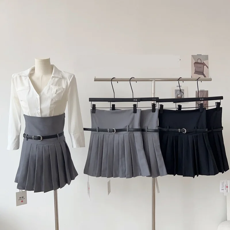 

High Waist Pleated Mini Skirt for Women Summer Spring Office Lady A-line Skirts Korean Preppy Style FashionY2K Skort Skirts