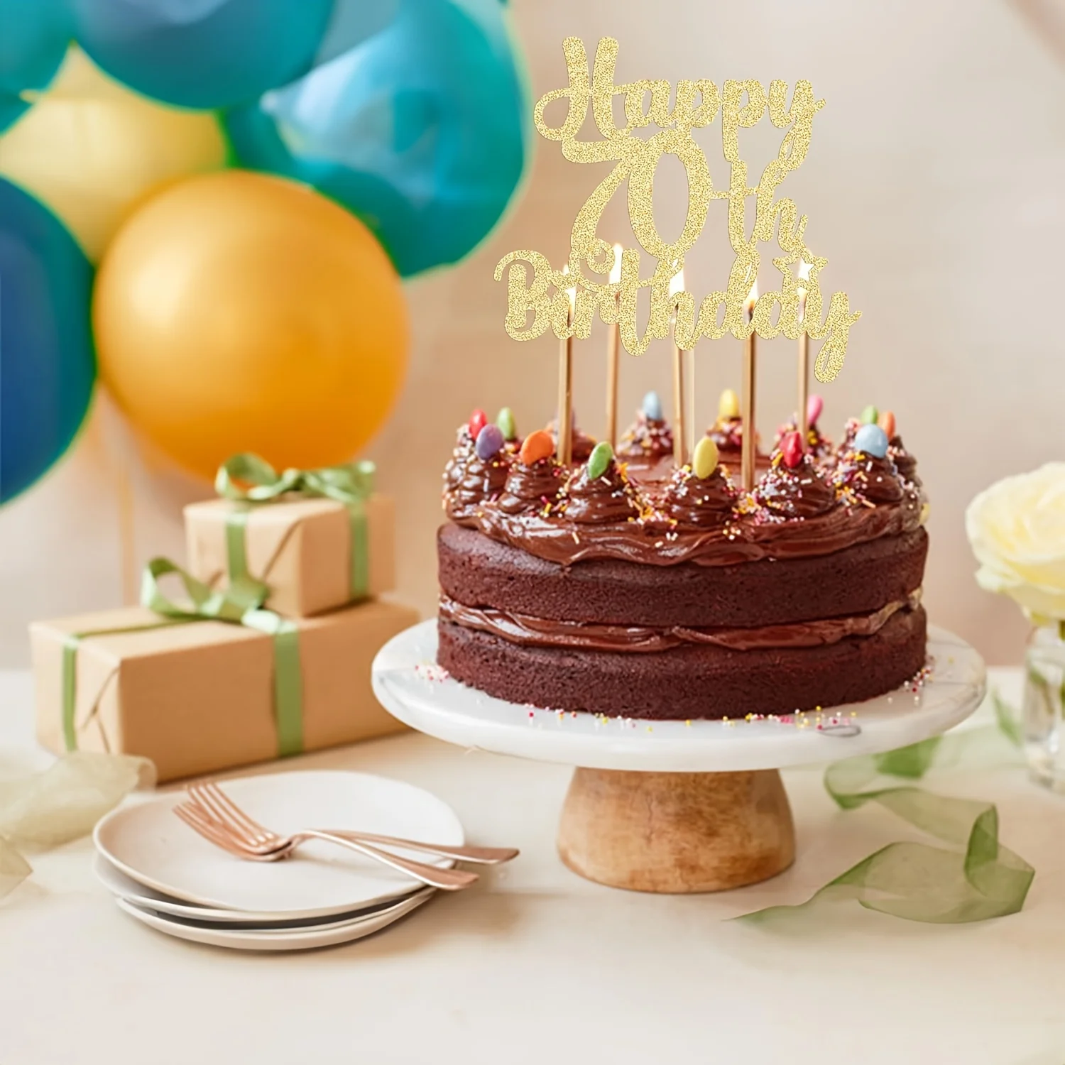 Eusbon 70° Candela Per Decorazione Di Torte, Numero 70 Candela Di Compleanno Per Festa Di Compleanno, Anniversario Di Matrimonio, Candele Di Numero Grande Oro Rosa 7cm - Foto 7