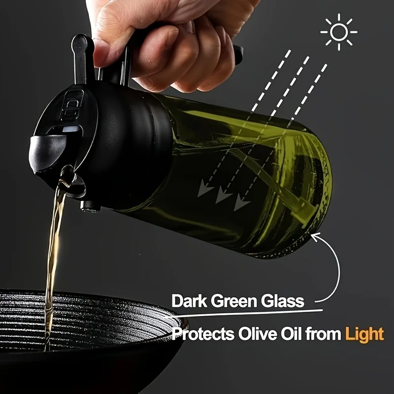 16oz Glass Olive Oil Dispenser with Spray Nozzle - 2-in-1 Kitchen Oil Sprayer and Dispenser Bottle with Sticker