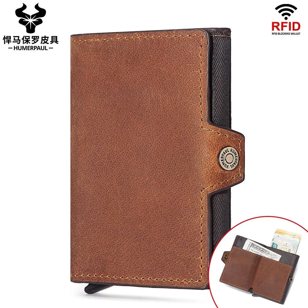 

Leather Men's card bag Crazy Horse pickup box leather zero wallet