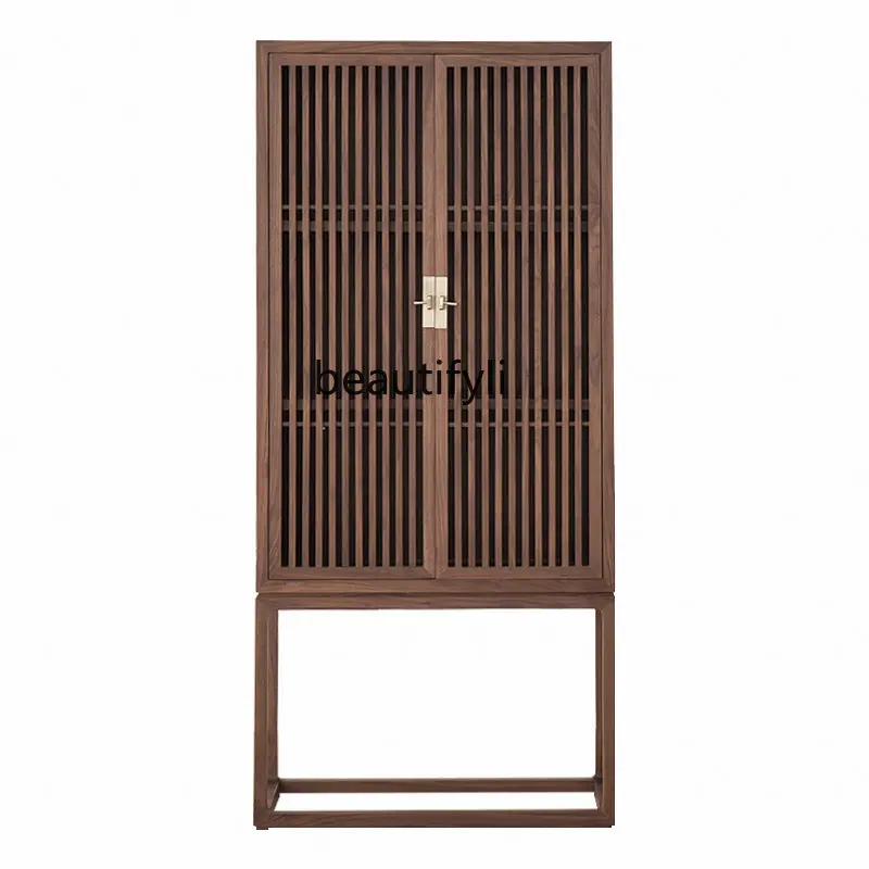 

New Chinese Style Black Walnut Tea Cabinet Storage Rack Living Room Storage Organizer Tea Cabinet Solid Wood Furniture