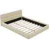 Modern Queen Upholstered Bed Frame No Box Spring Needed Beige Bedroom Furniture with Wingback, Linen Low Plattform Bed 4