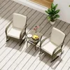 3 Pieces Outdoor Rocking Chairs Wicker Bistro Set, Outdoor Furniture Set with Porch Chairs and Coffee Table , Beige 3