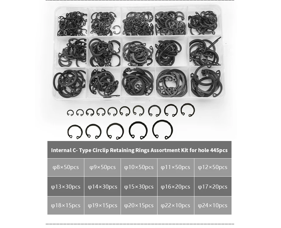 anel sortimento kit para furo aço carbono