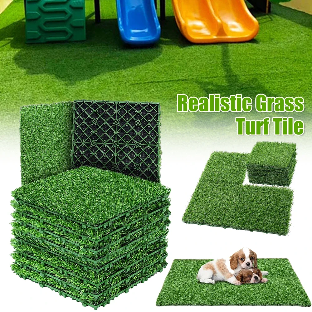 10 Pcs 12 Inchx12 Inch Realistic Grass Turf Tile Interlocking Fake Grass Deck Turf Tiles Flooring Tiles for Indoor Outdoor