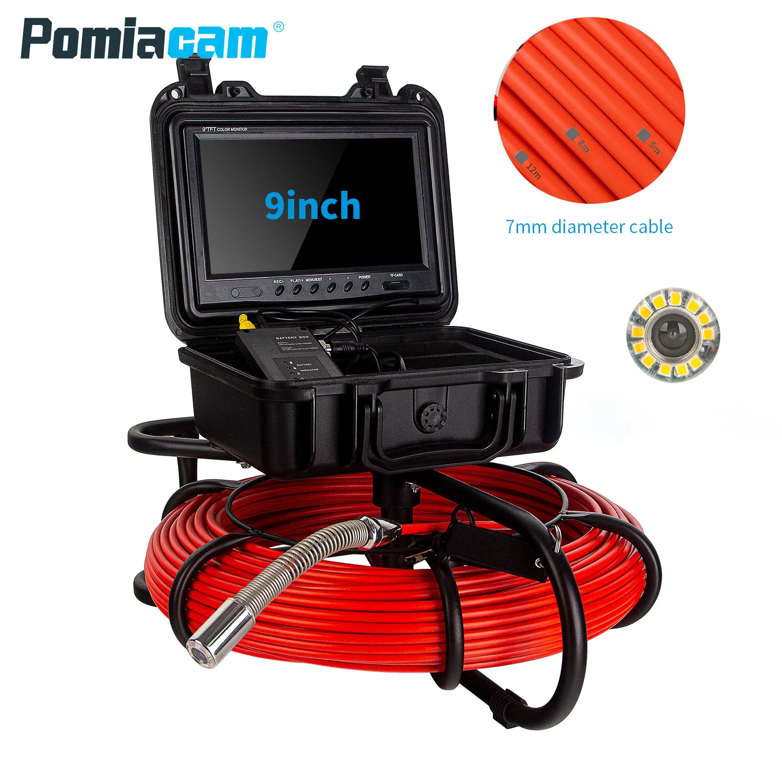 WP9600FD Sewer Camera 100ft Snake Cam with DVR Video Pipe Inspection Equipment 9 inch LCD Monitor 7mm Red bold cable 23mm cable wp90e 20m snake video endoscope camera pipe drain with wifi sewer well wall underwater inspection camera system monitor