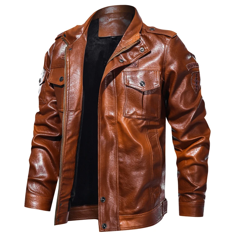 Chaqueta de cuero de manga larga para abrigo de moto de Color sólido, talla grande, con solapa de M 5XLpu, con múltiples bolsillos, para otoño e invierno, nuevo| - AliExpress