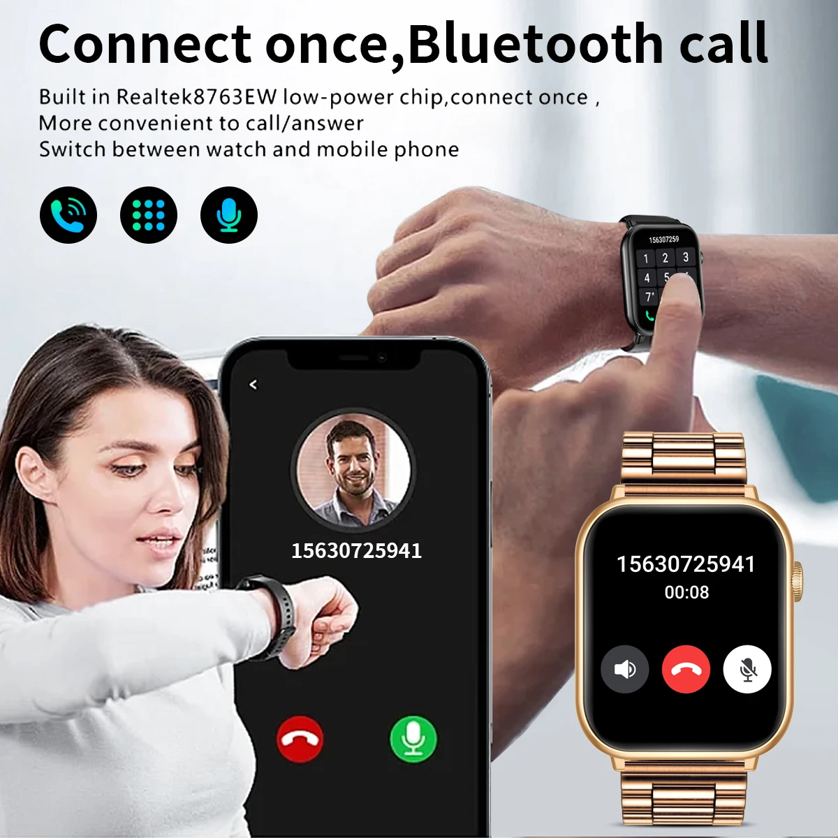 LIGE Smart Watch BLE 5.2 Bluetooth Call 2023 New Woman Fitness Bracelet SpO2 Heart Rate Tracker Voice Assistant Smartwatch + BOX