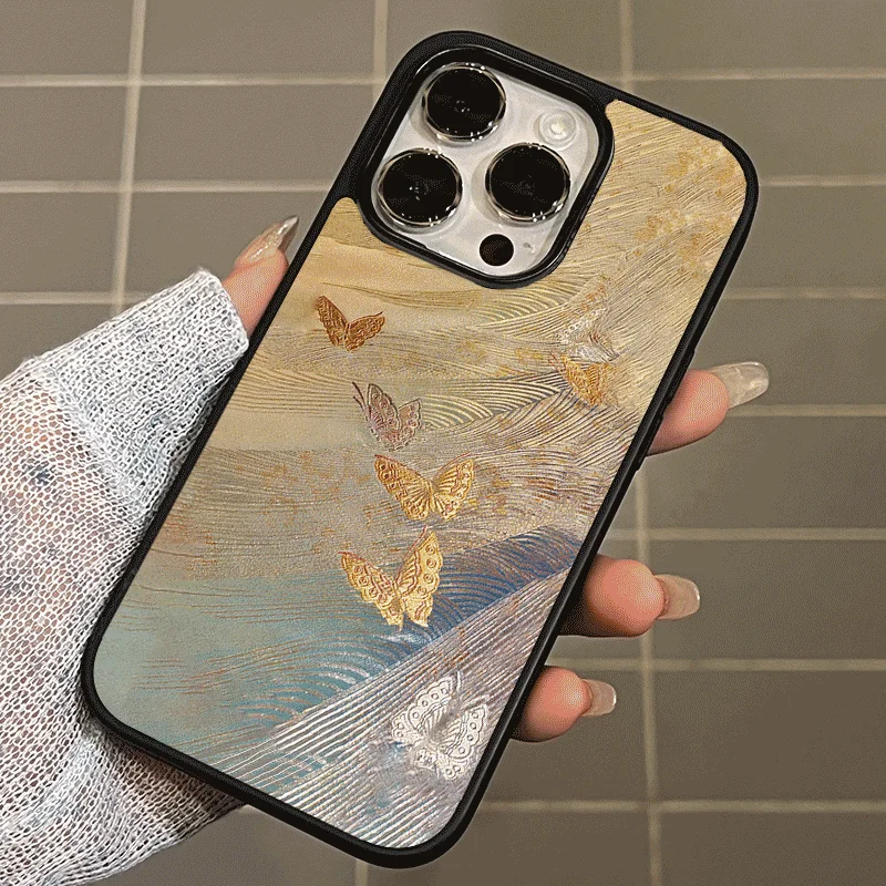 Dreamy Gold Black Edge Kawaii Vintage Soft Phone Case