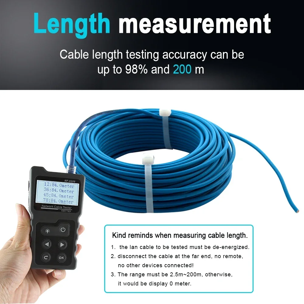 NOYAFA NF-8209 Cable Tracker Lan Display Measure Tester Network Tools LCD Display Measure Length Wiremap Tester 4