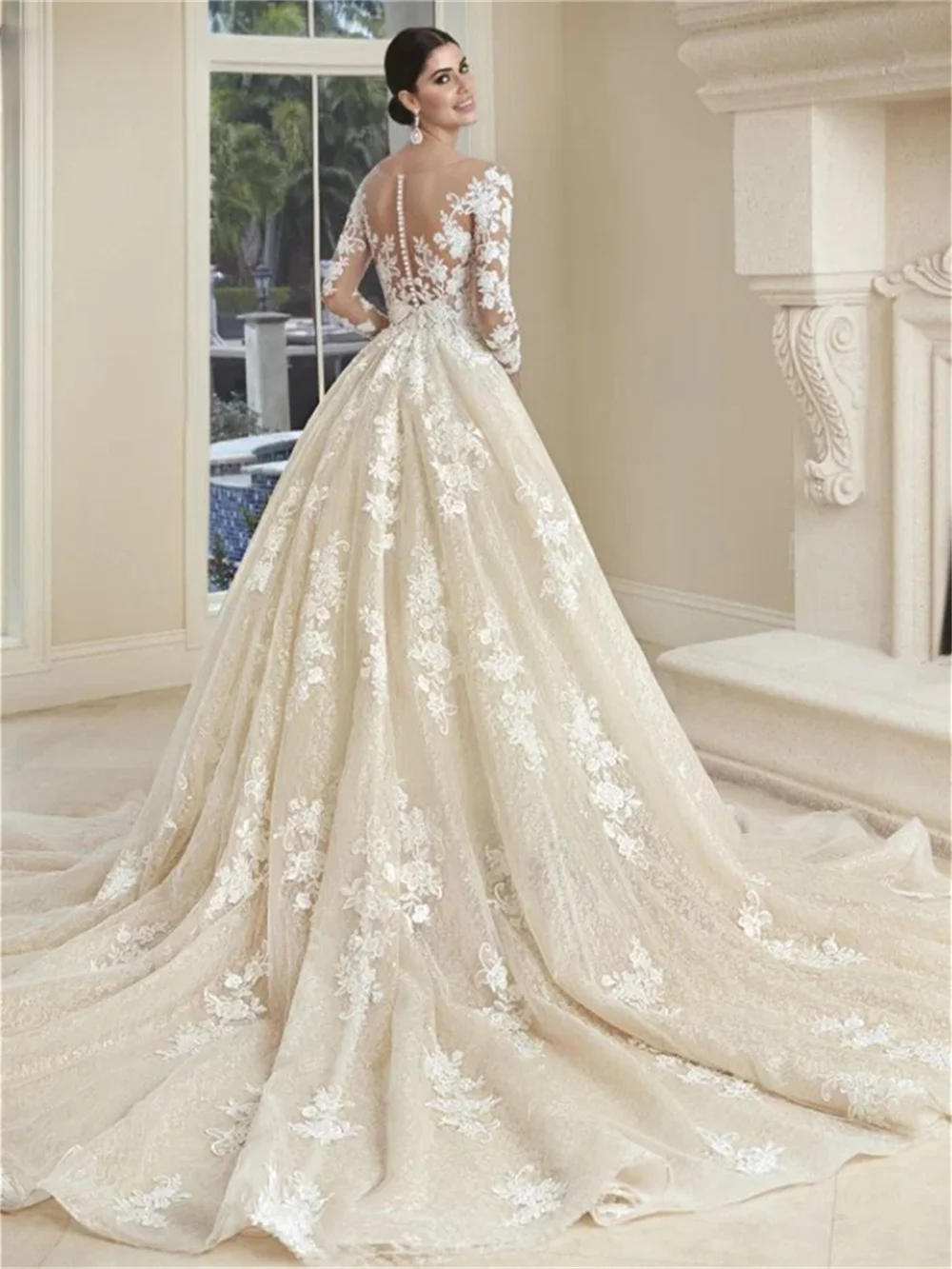 Abito da sposa semplice Appliqued 2024 elegante abito da sposa in Tulle lussuoso abito da sposa a maniche lunghe Vestidos De Novia
