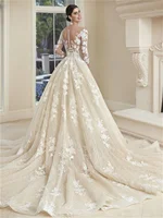 Simple Appliqued Wedding Dress 2024 Elegant Tulle Bridal Gown Luxurious Long Sleeve Bridal Dress Vestidos De Novia 2