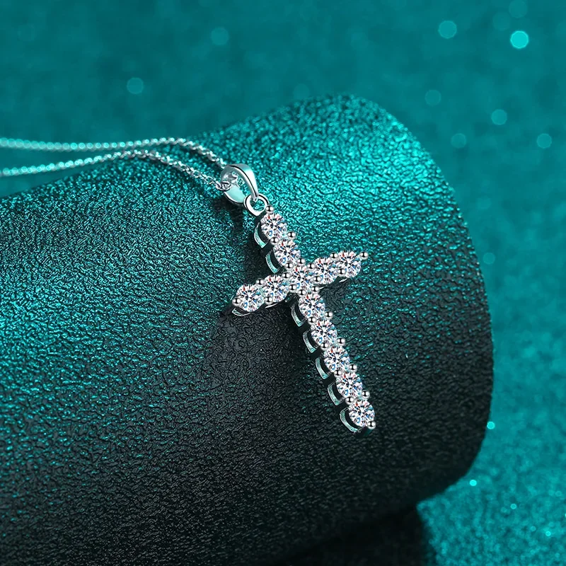 Luxury Platinum Pt950 Necklace Women's Pendant 0.36/0.72/1.2/3.6CT Moissanite Diamond Cross Choker Clavicle Chain Fine Jewelry