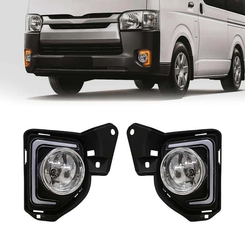 Led DRL Daytime Running Lights Fog Lamp Assembly For TOYOTA HIACE COMMUTER 2014 2015 2016 Daylights Wires Switch Turn Signal