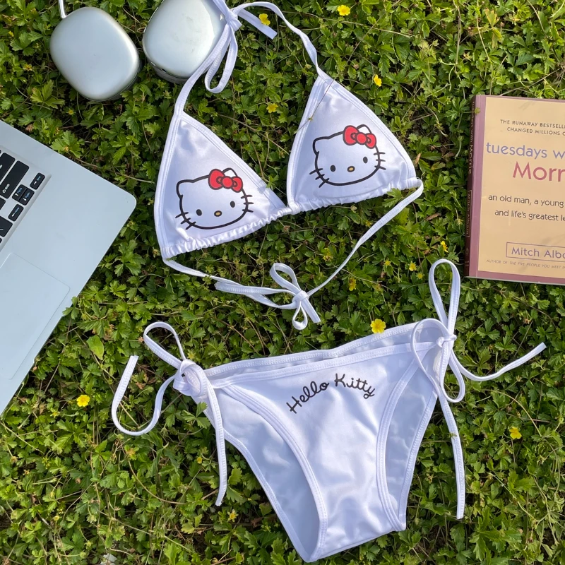 Seksi Hello Kitty Bikini seti Kawaii moda yaz sahil plaj iç çamaşırı külot  öğrenci mayo külot boksörler doğum günü hediyesi - AliExpress