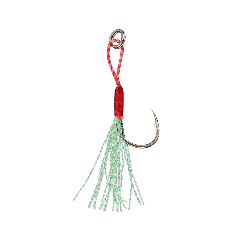 100-20pcs Slow Jigging Fishing Cast Jigs Assist Hook Barbed Single Jig Hooks Thread Feather Pesca High Carbon Steel Fishing Lure