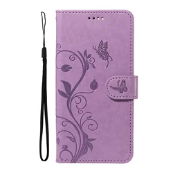 Elegant Floral Butterfly Wallet Case for OPPO A15 (Purple HK)