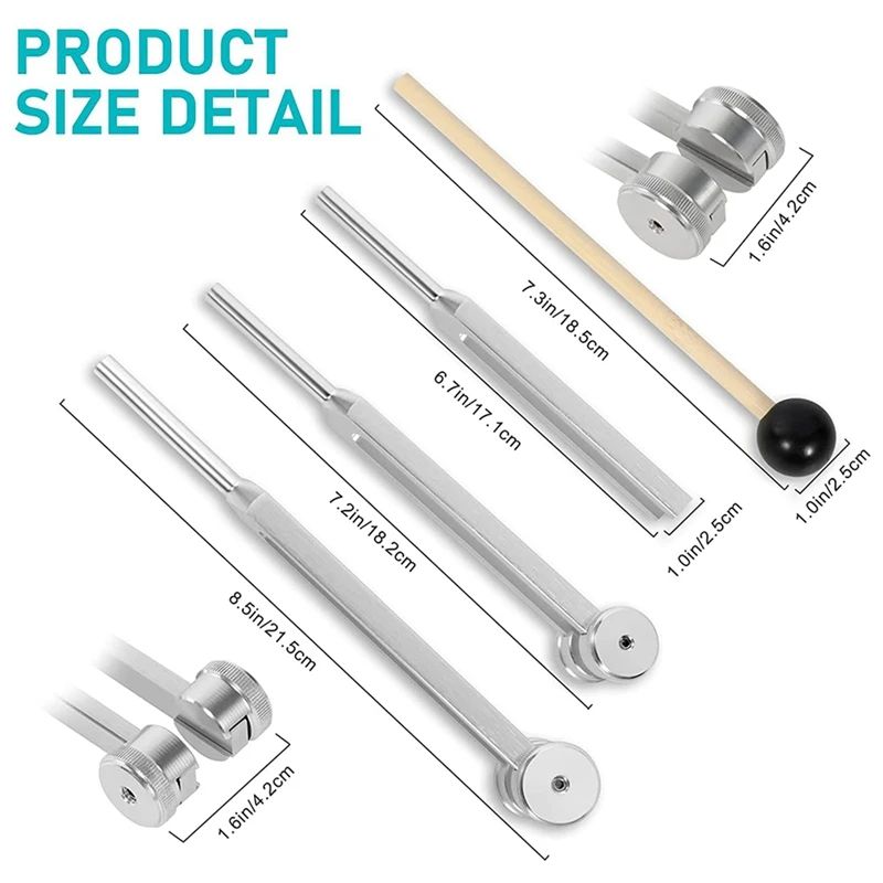 4 Pack Tuning Fork Set(128Hz, 256Hz, 512Hz)With Tuning Fork Hammer For Sound Sound Vibration Tool