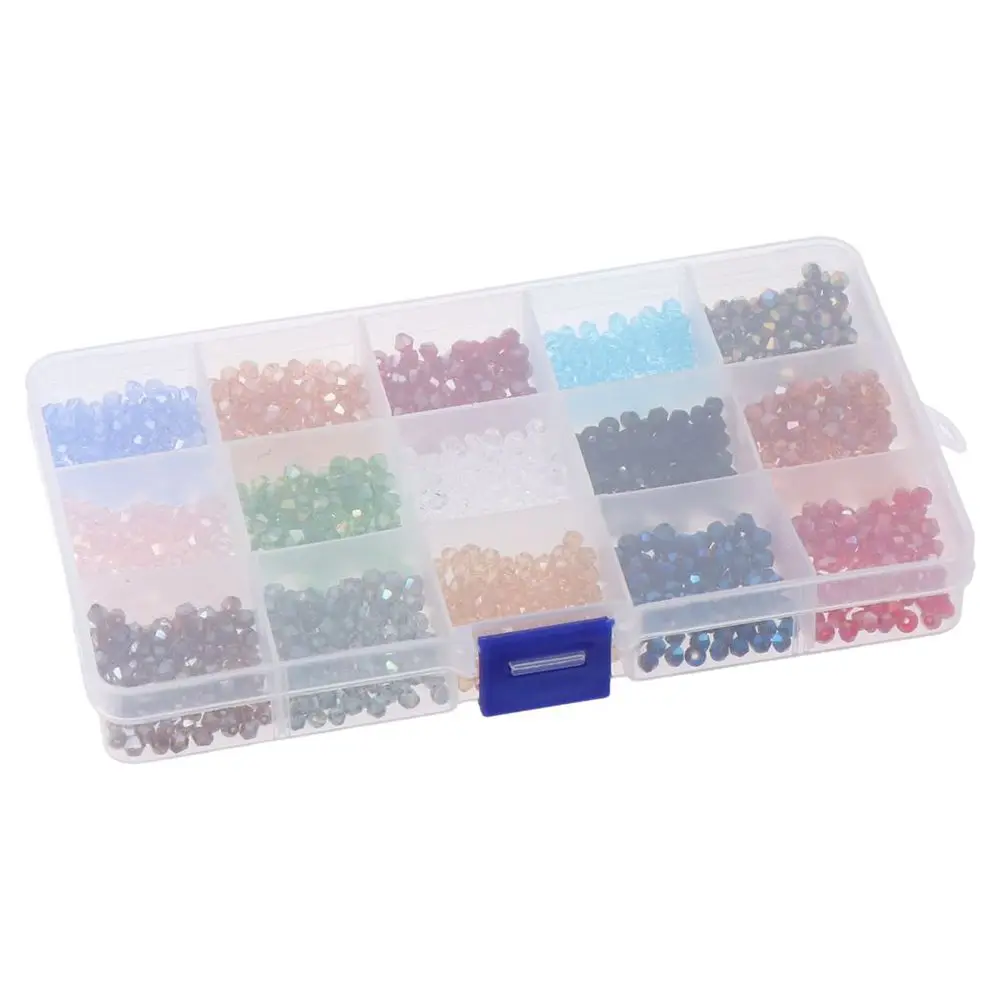 

1500Pcs 4mm Charm Jewelry Making Crafts Beads with Storage Box Crystal Spacer Beads Faceted Bicone Glass Beads