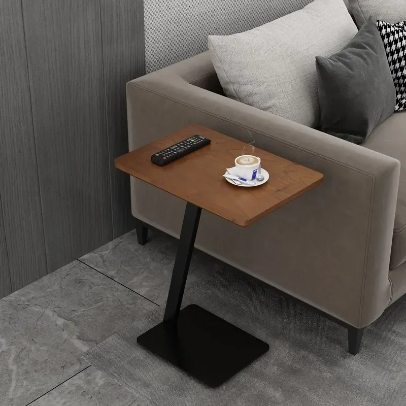 Nordic iron solid wood oval square small coffee table corner mobile bedside table living room sofa side