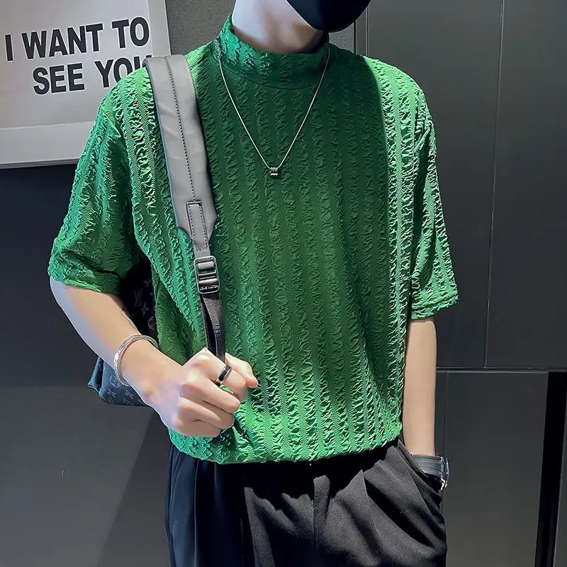 2023 Summer Korean Solid Color Fashion Sports T-shirt Man Chic Hipster Y2k Tops Men Harajuku Loose Casual Streetwear Pullover