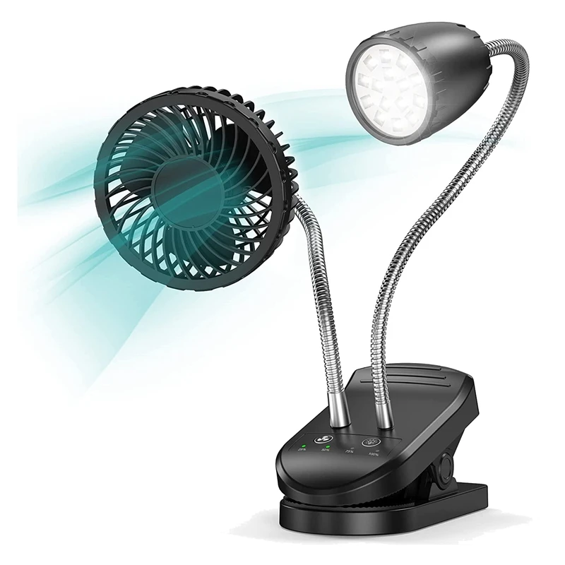 2-In-1 Mini Clip On Fan With LED Light, Clip On Reading Light For Bed Or Desk, 4000Mah Rechargeable Desk Fan Small Quiet