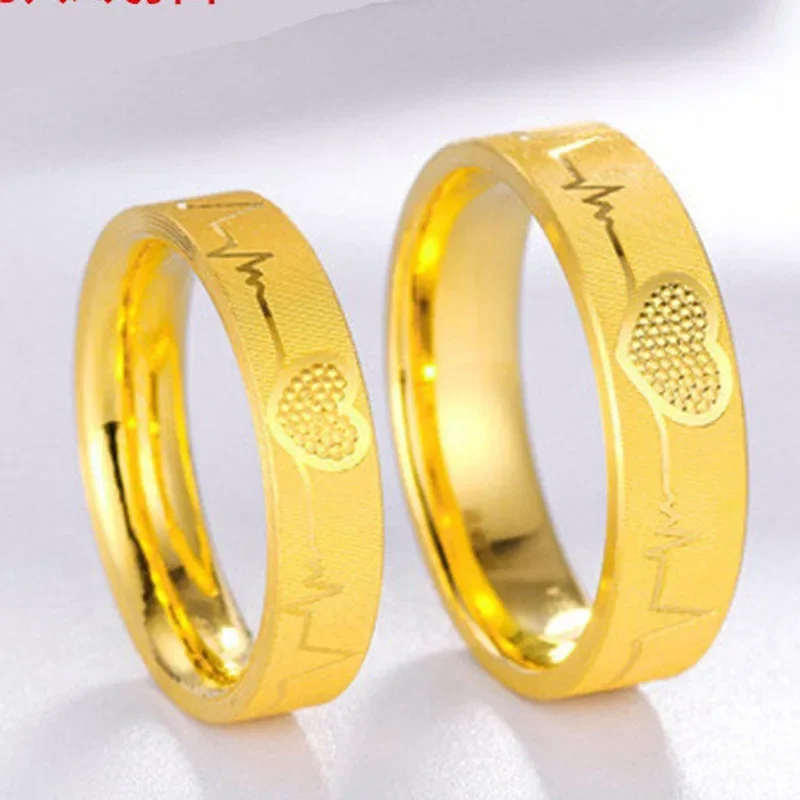 Male and Female 9999 24K Real Gold CNC Computer Carved Closed Ring Couple Ring Lovers Wedding