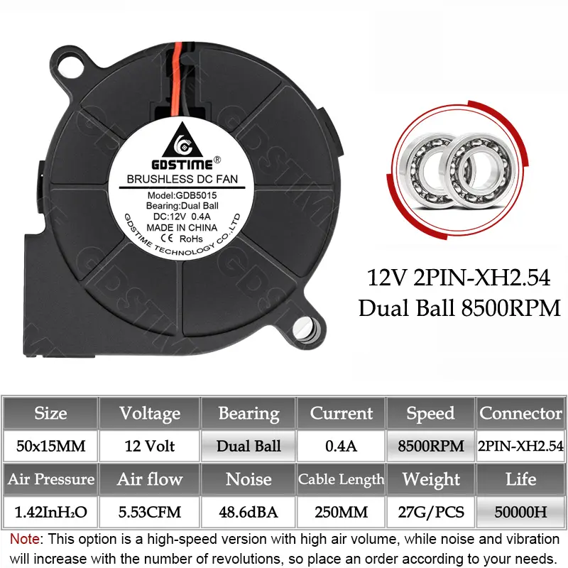 Gdstime 5015 Blower Fan 24V 12V 5V 50MMx15MM Turbine Radial Fan 5015 Dual Ball High Speed Cooler for 3D Printer Parts Cooling image 18