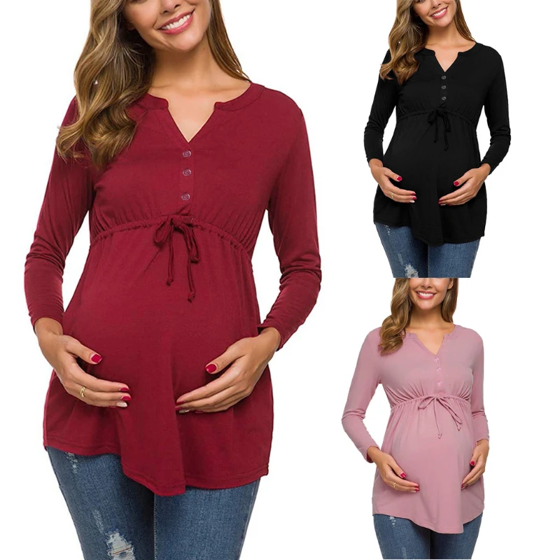 

Maternity Tshirt Women Mom Pregnant Nursing Baby Long Sleeve Striped Tops Maternidad Ropa Lactancia Breastfeeding T-Shirt New