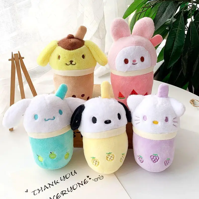 

Cartoon Hello Kitty My Melody Cinnamoroll Pompom Purin Pachacco Sweet Ins Milk Tea Cup Sanrio Plush Toy Pendant Kawaii Key Chain