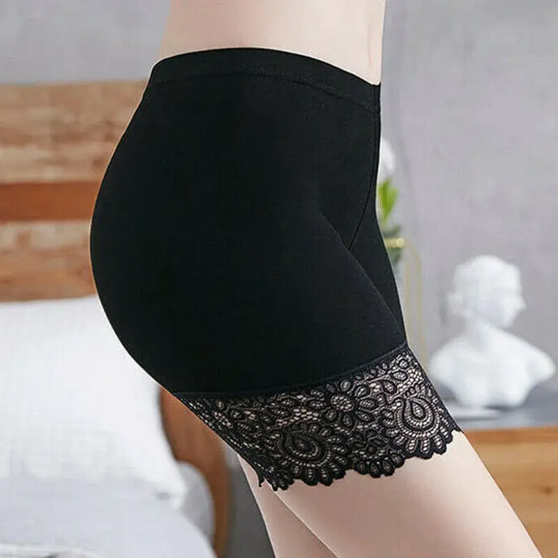Women Elastic Safety Underwear Sexy Lace Panties Anti Chafing Under Shorts Mid Waist Seamless Soft Cotton For Lady