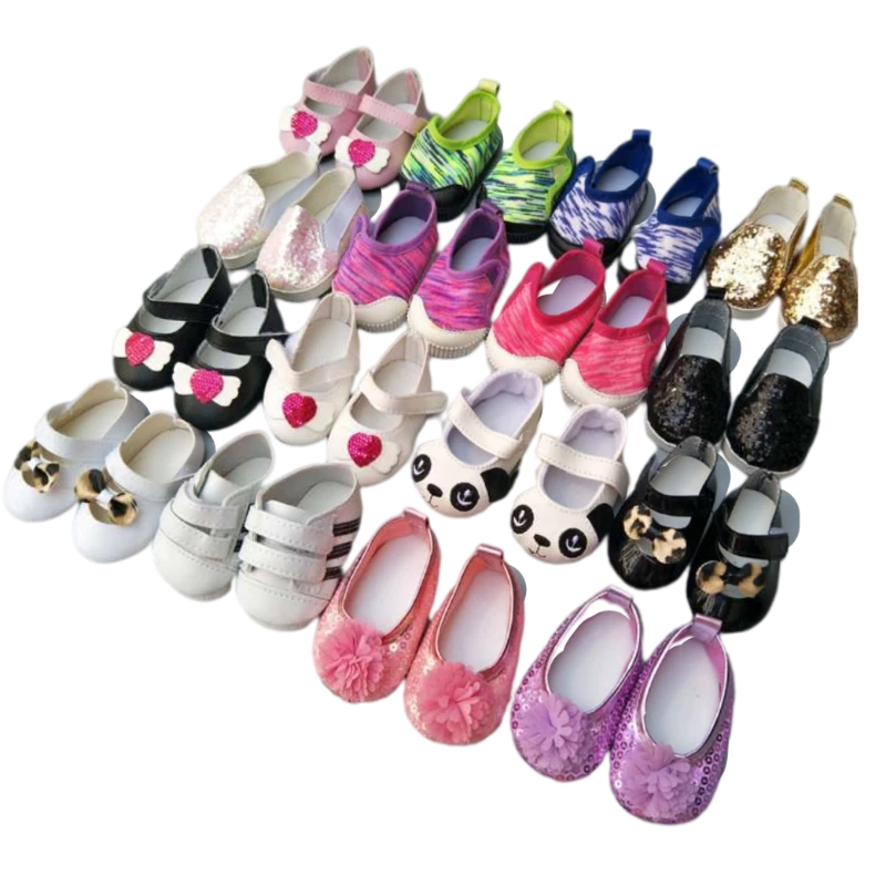 Doll Shoes for 43 Cm New Born Baby Doll Black White Prink Shoes for 18" Girls Doll Shoes