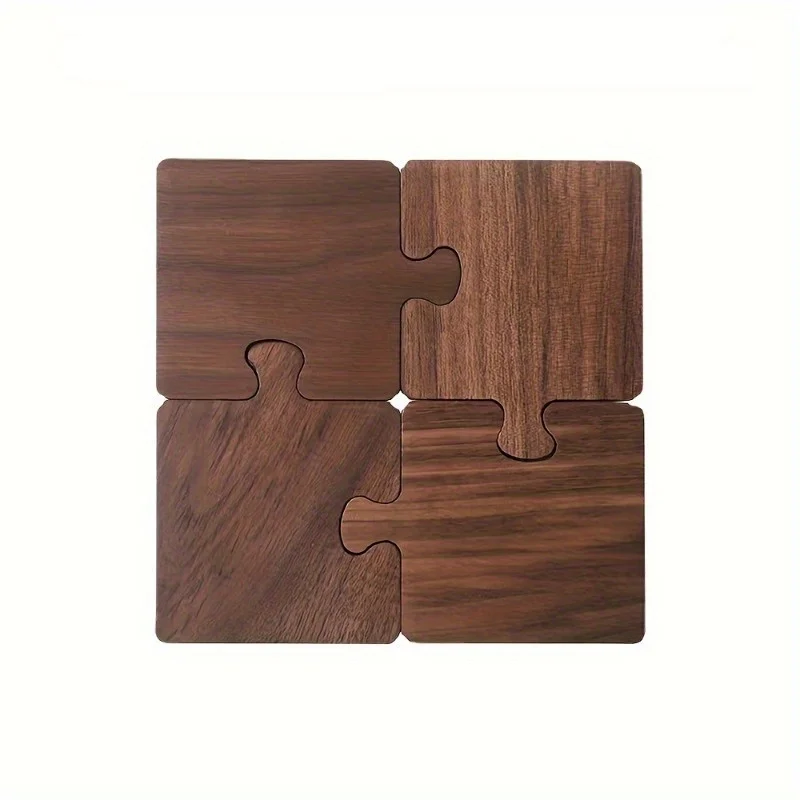 1pc Puzzle Shaped Mat - Protects Tabletops and Enhances Home Decor with Natural Wood Coaster for Drinks, Beverages