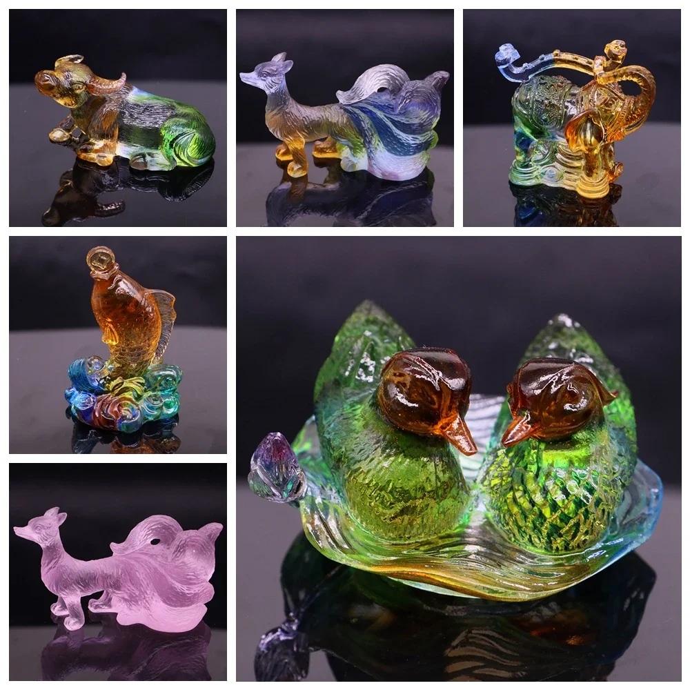 

Crystal Animal Statue for Home Decoration Colored Glaze Craft Creative Fox Sculpture Living Room Figurine Modern Souvenir Gifts