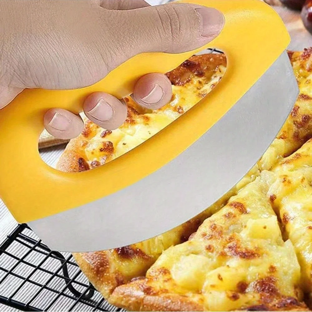1PC Stainless Steel Pizza Cutter with Cover Food Chopper Herb Cheese Knife Cutter Ring for Precise Pizza Slicing Baking Tools
