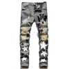 European Jeans With Distressed Patches, Trendy Elastic Slim Fit Leggings, Versatile Men's Pants 3096 1