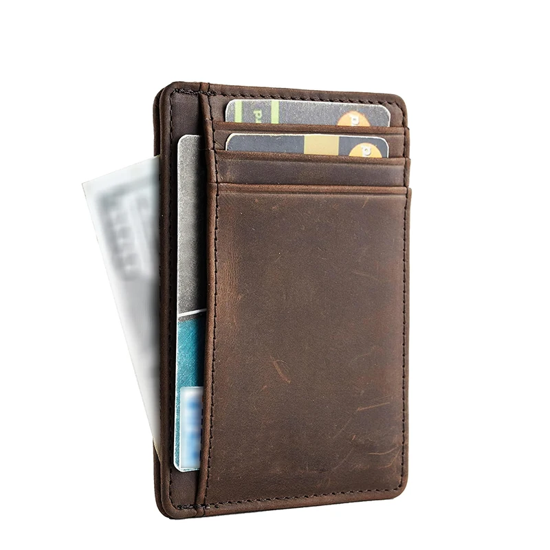SCHLATUM Vintage-Geldbörse aus echtem Leder, Crazy Horse, RFID, schmal, minimalistisch, Kartenhalter, Vordertasche, minimalistisches Leder, schmale Geldbörse – Detail 2