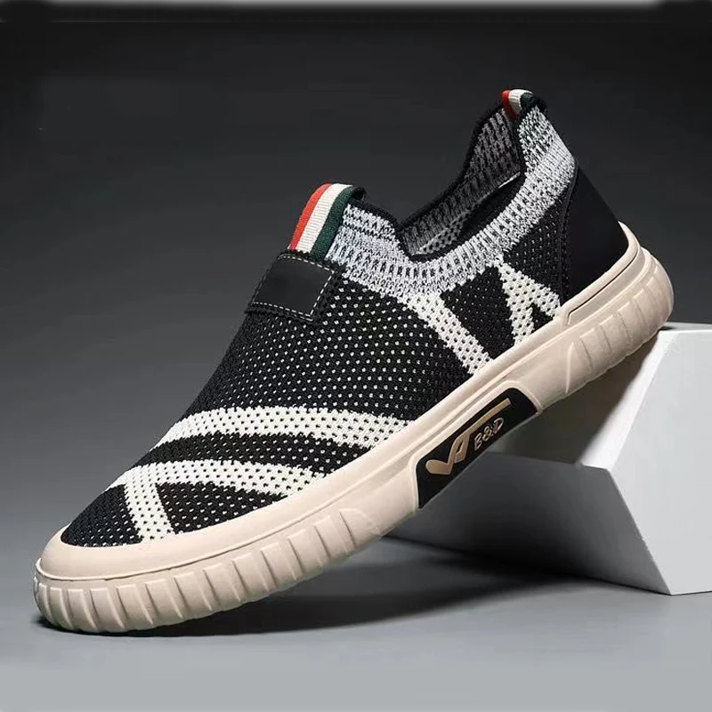 

New Shoes for Men Summer Mesh Casual Shoes Spring Trend Print Flat Skate Shoes Youth Comfortable Slip-on Loafers