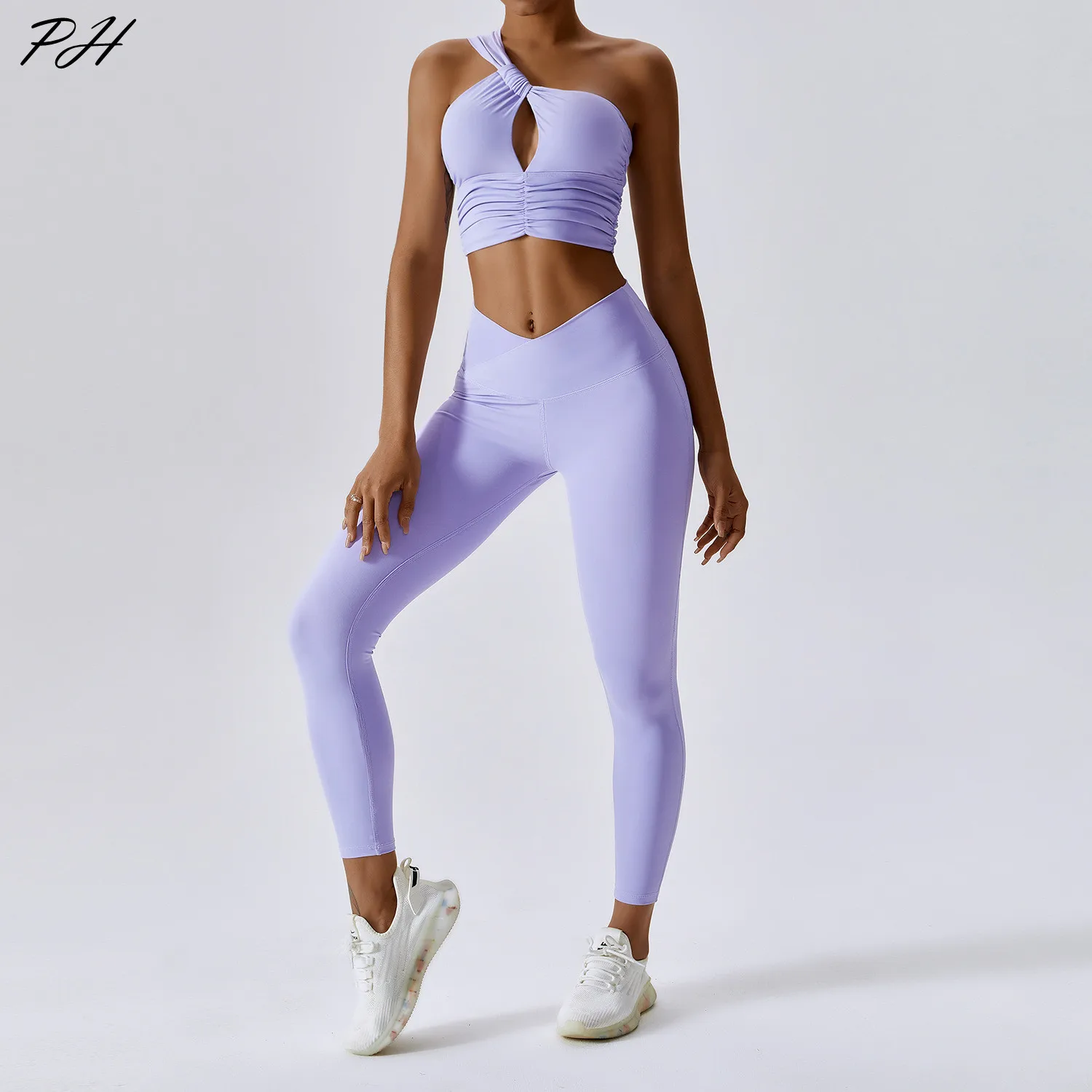 

Women's Tracksuit Nude Yoga Workout Sportswear Gym Running Dance Clothing High Waist Leggings One Shoulder Sport Bra Suits