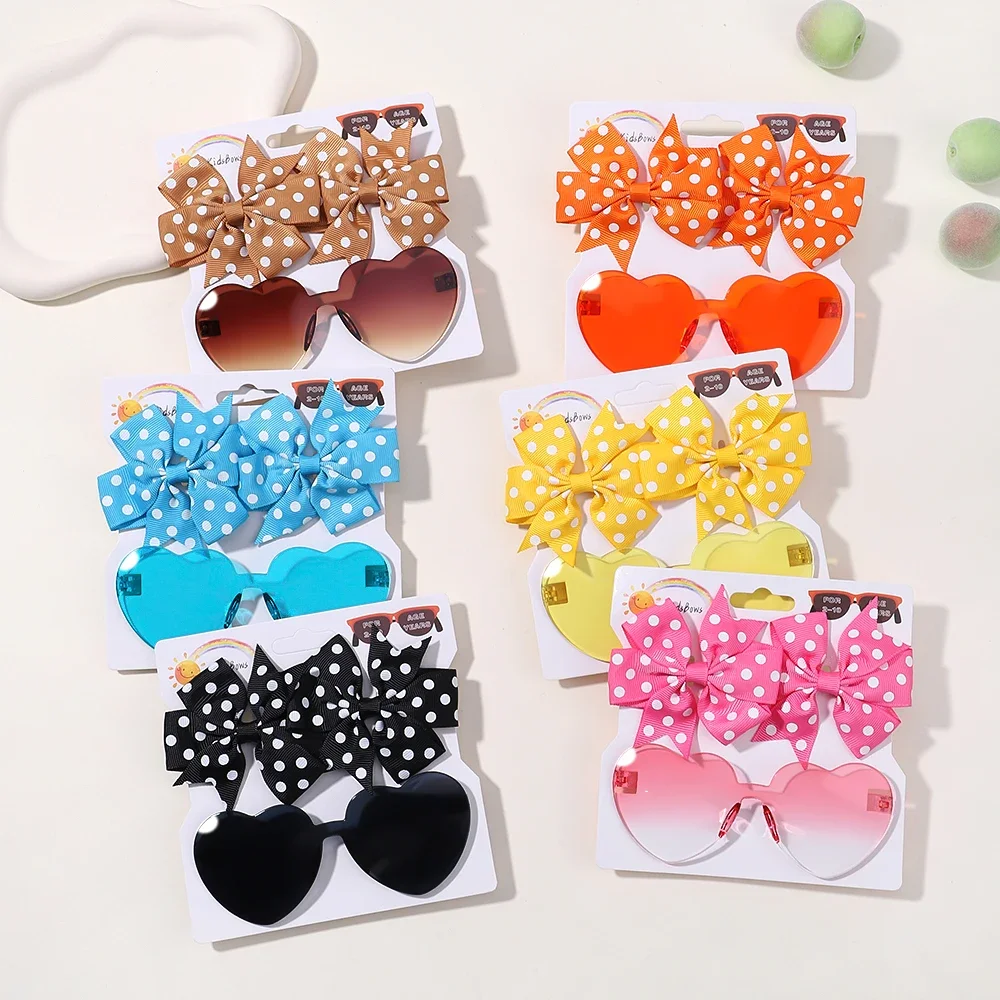 3Pcs/Set Sparkling Butterfly Hair Clip Hair Accessories Glasses Combination Fashion Wave Point Kids Hairgripes Love Glasses Sets