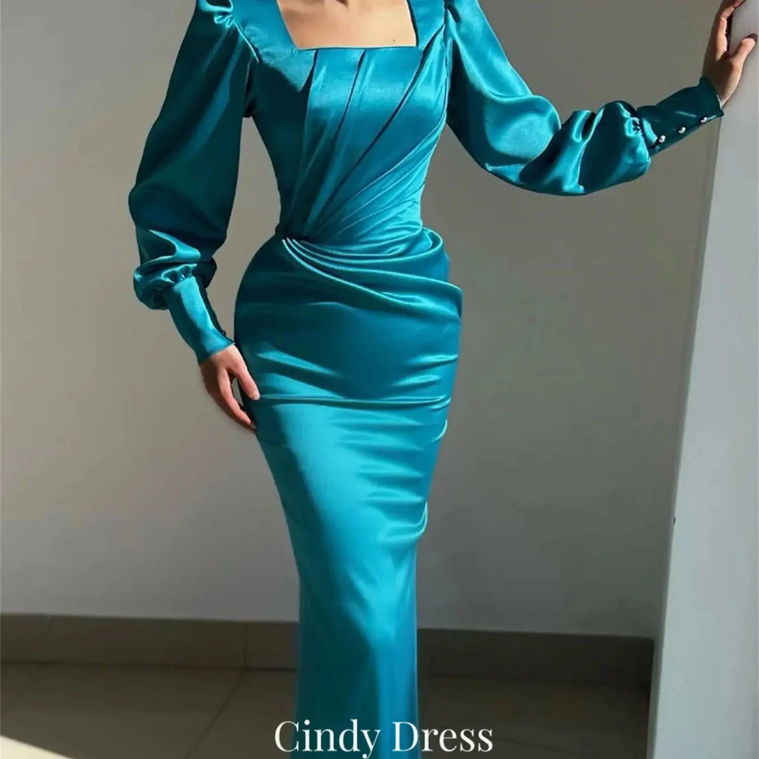 

Cindy Satin Mermaid Long Sleeves Detachable Tail Woman's Evening Dress Elegant and Pretty Women's Dresses Party Luxury Wedding