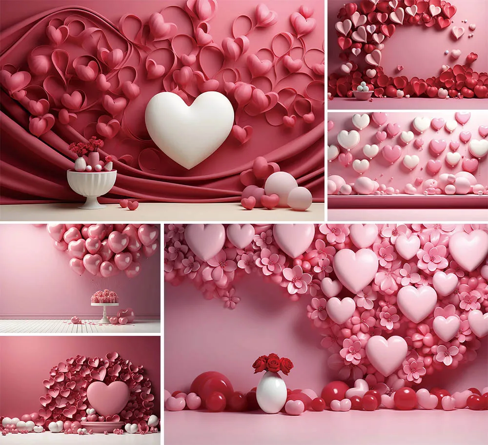 

Mehofond Valentine's Day Backdrop for Photography February 14 Red Love Heart Flower Wall Valentine Wedding Party Background Prop