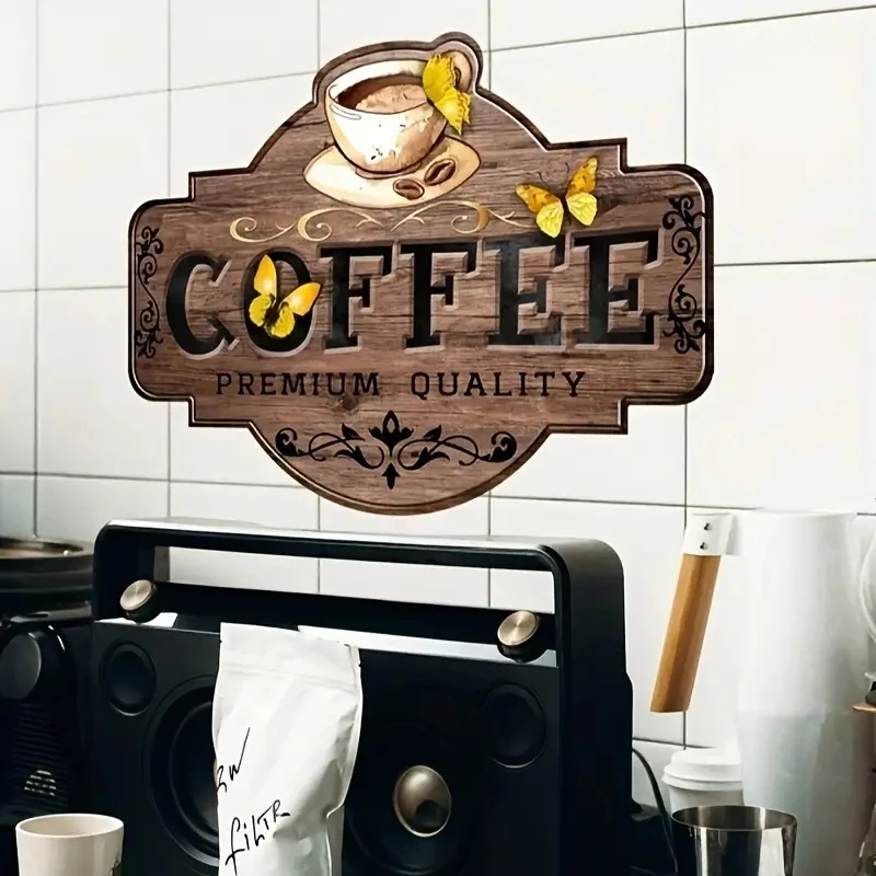 Wall Stickers 1pc Cartoon Wall Sticker Coffee Removable Waterproof Vinyl Waterproof Sticker Suitable For Kitchen Restaurant Cafe Decoration