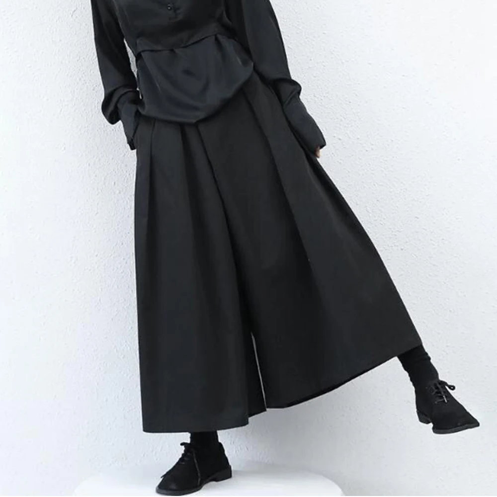 Gothic Dark Style Loose Cropped Hakama Wide Leg Pants For Men