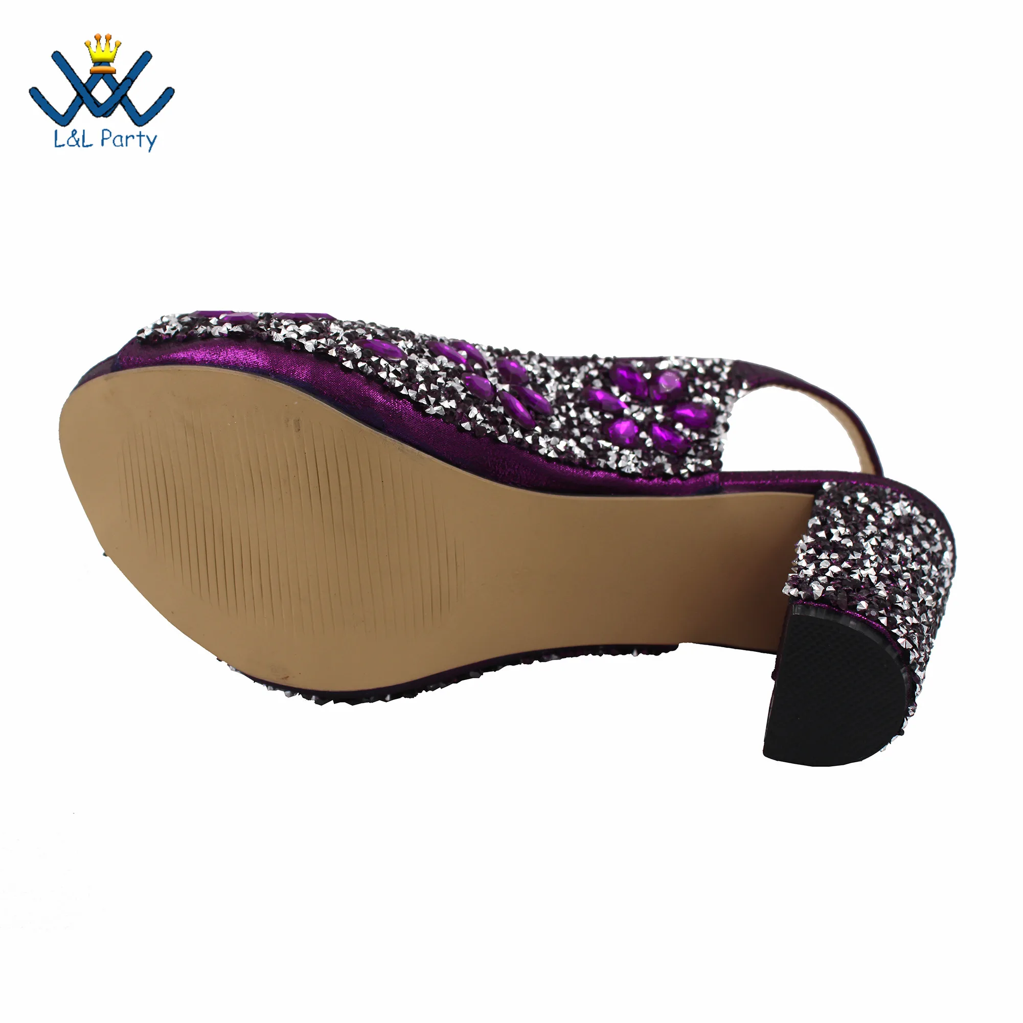 INS Hot Sale Full Crystal Shinning Shoes and Bag Set for Dress in Purple Color 2024 Fashion New Arrivals Sandals Christmas Party