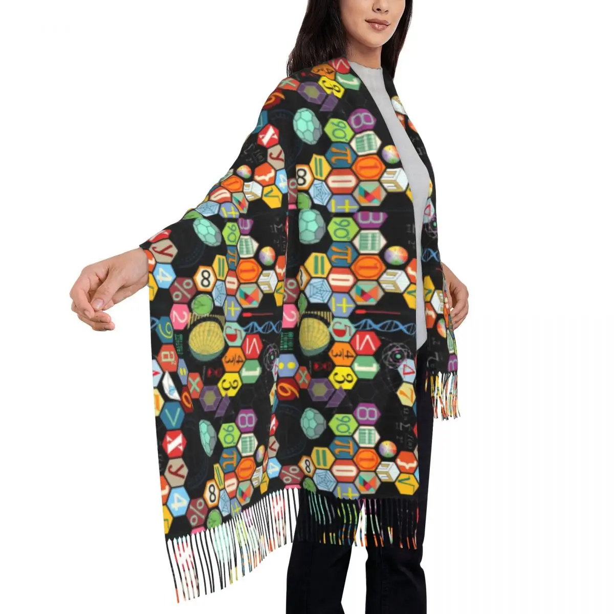 

Ladies Scarf Keep Warm Math Head Scarves with Tassel Vintage Symbol Print Luxury 2024 Shawls and Wraps Autumn Graphic Bandana