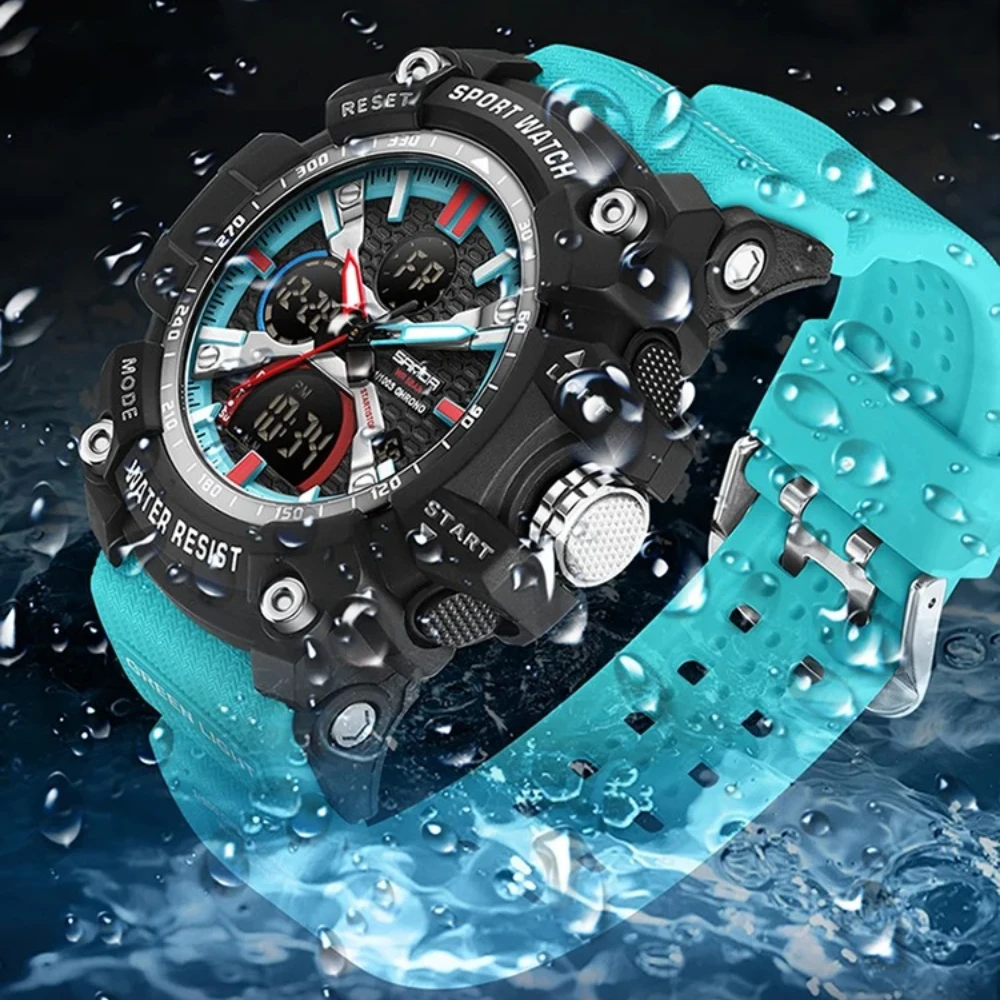 Dual Display Fashion Electronic Men's Watch - Multifunctional Luminous Sport Chronograph with Calendar and Stopwatch