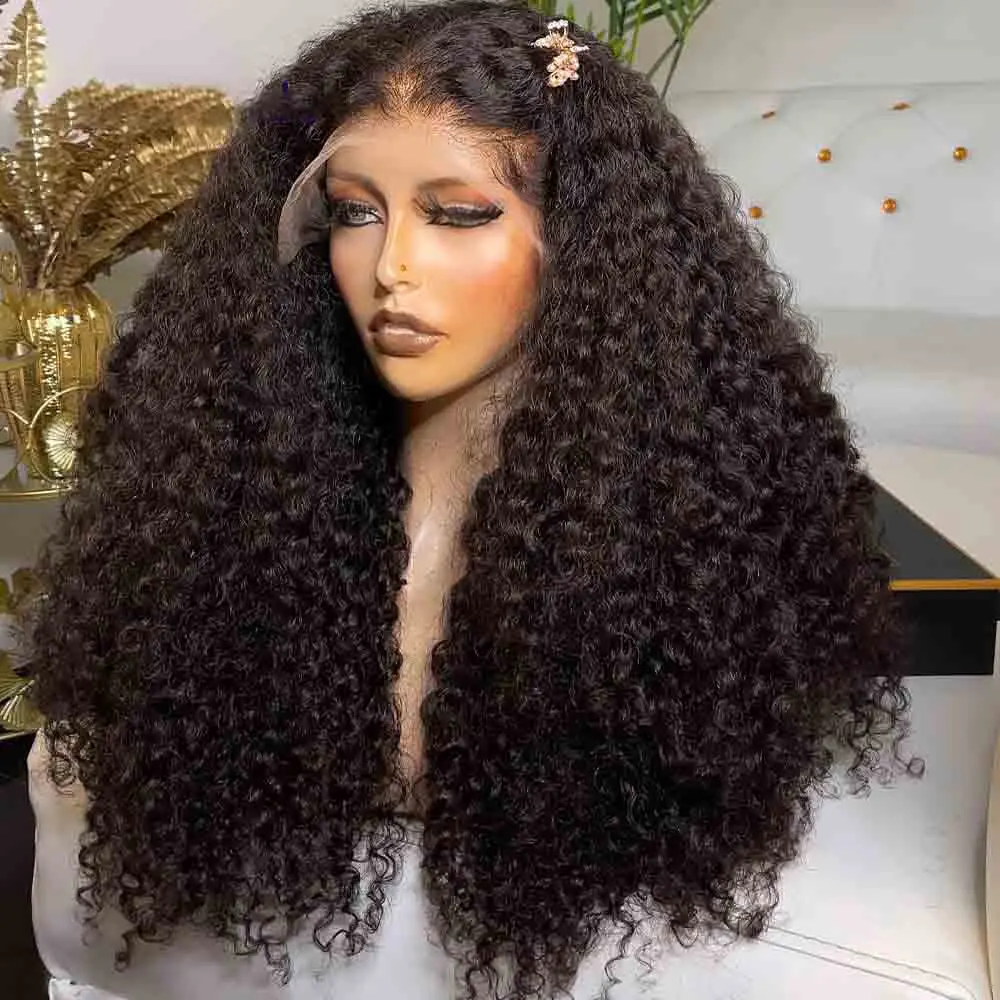 

180%Density Soft Natural Hairline Black 26“Long Kinky Curly Lace Front Wig for Women BabyHair Glueless Preplucked Daily Cosplay