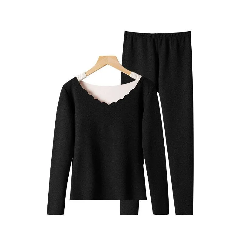 Velvet Long Johns Solid Thermal Underwear Sets Winter Women Clothes Warm Lingerie Long Sleeve Trousers 2 Pieces Thermal Pants