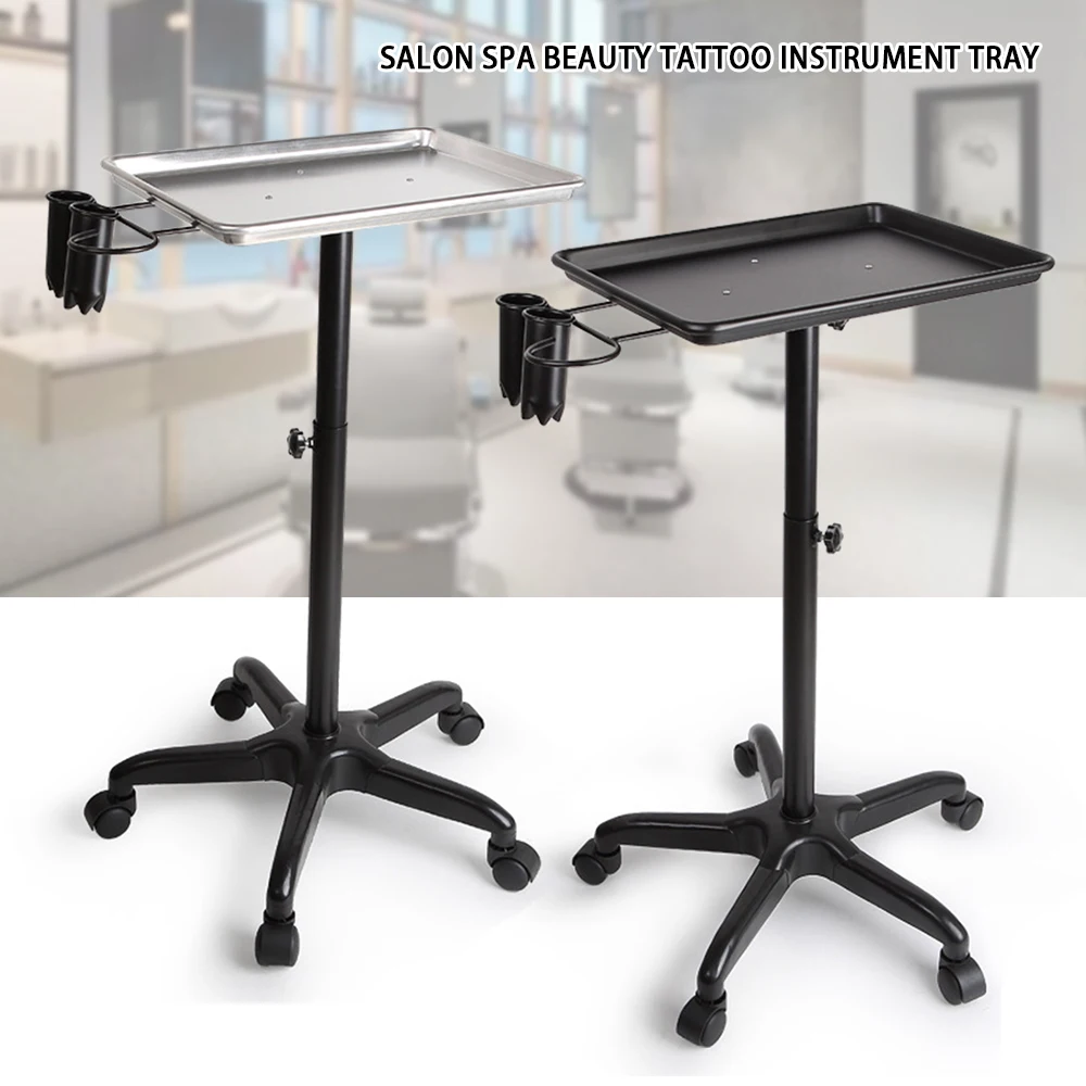 Salon Spa Beauty Tattoo Metal Silver/Black Rolling Service Instrument Tray Mobile Rolling Stand Stylist Tatoo Instrument Trolley